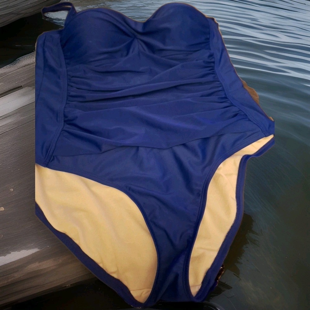 Liz Claiborne 1 Piece Royal Blue 20W Womens Bathing Suit Adjustable Straps G-013